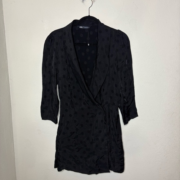 Zara Pants - Zara Black Polka Dot Wrap Long Sleeve Romper Size Medium